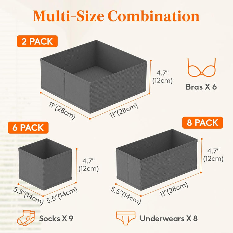 Lifewit 16 Pack Drawer Organizer, Dresser Underwear Drawer Organizer Bins, Foldable Fabric Closet Organizers, Storage Drawer Dividers, Dorm Room Essentials for Clothing, Socks, Towels, Ties Gray