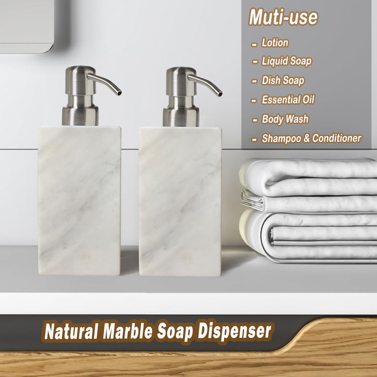 Hand Liquid&Lotion Soap Dispenser Pump Bottle Natural Marble for Kitchen Bathroom Countertop Laundry Room Holds Dish Soap Shampoo Laundry Liquid Shower Gel