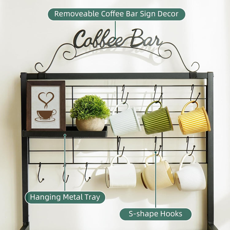 Coffee Bar Cart with Wheels, Coffee Bar Table, Kitchen Coffee Bar Cabinet with Storage, Rustic Coffee Bar, Rolling Coffee Cart, Coffee Nook, Corner Coffee Bar Station with Drawer, Bakers Rack