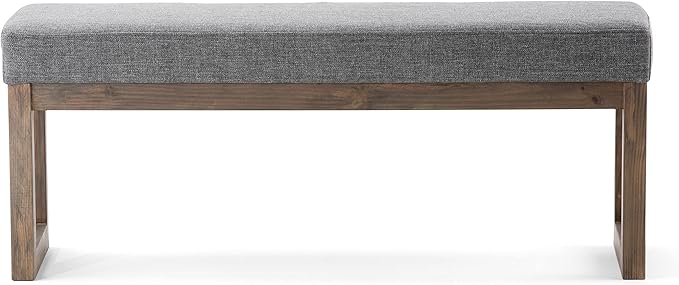 SIMPLIHOME Milltown Large Ottoman Bench - 44 inch Wide Upholstered Linen Look Fabric Rectangle Footstool Ottoman in Grey, Contemporary Bench for Bedroom or Entryway with Cushioned Seat, Assembled