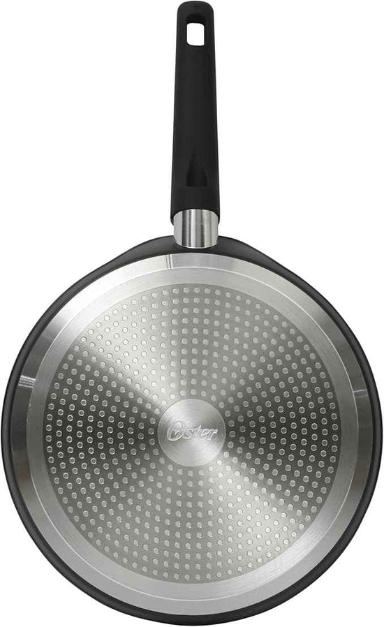 Oster Platinum Oxburg 11 Inch Frying Pan/Comal/Flat Pancake Pan Forged Aluminum PFA Free Non-toxic Premium Ceramic Non Stick Interior Skillet, Kitchen Egg Pan, Omelet Pan - Black w/Wood Handles