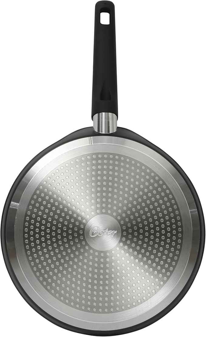 Oster Platinum Oxburg 11 Inch Frying Pan/Comal/Flat Pancake Pan Forged Aluminum PFA Free Non-toxic Premium Ceramic Non Stick Interior Skillet, Kitchen Egg Pan, Omelet Pan - Black w/Wood Handles