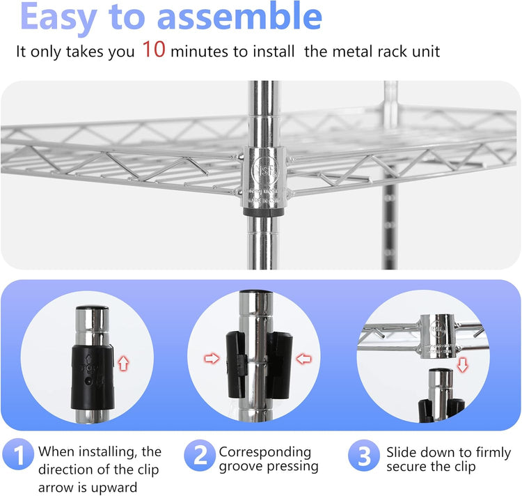 FDW 3 Tier Wire Shelving Units Metal Storage Rack 23L x 13W x 30H Adjustable Pantry Shelves NSF Kitchen Shelf for Kitchen Garage Small Places Commercial,Chrome