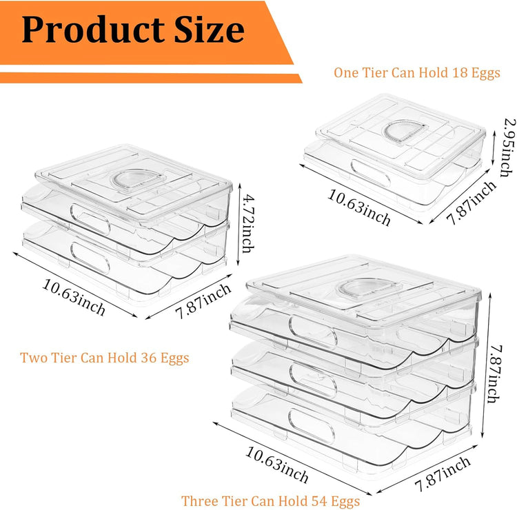 Egg Holder for Fridge Rolling Egg Container 54 Large Capacity Eggs Holder Eggs Storage Container Organizer with Lid for Refrigerator and Kitchen (3 Layer)