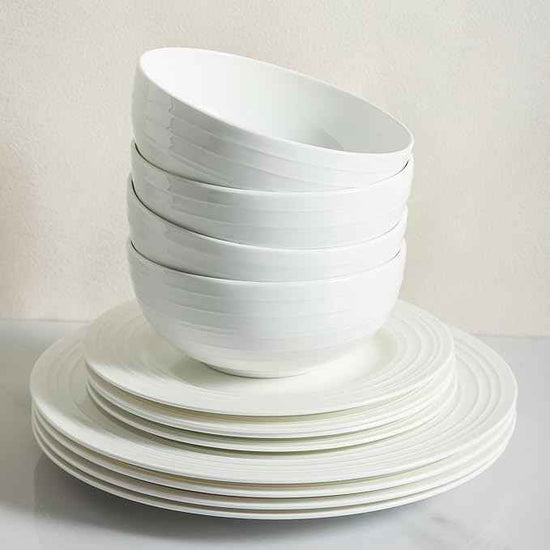 Stone lain Bone China Round Swirl Design 32 Piece Dinnerware Set, White