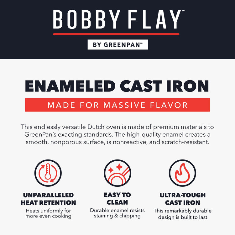 x Bobby Flay 5.5QT Enameled Cast Iron Dutch Oven With Lid