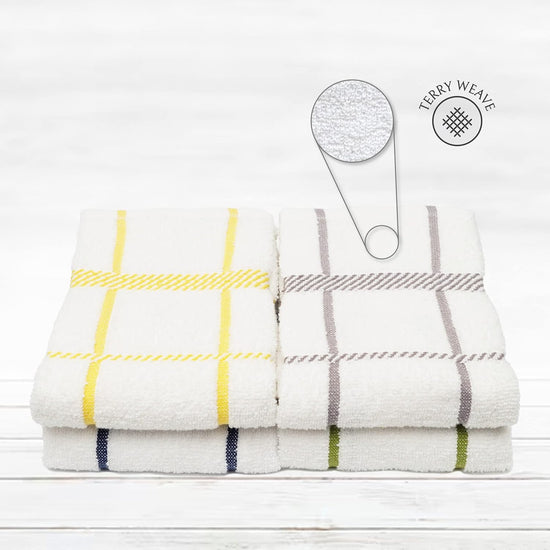 100% Cotton Terry Dish Towels, 4 Pack Checks, 16 x26 Inches, Super Soft and Absorbent Kitchen Towels, Perfect for Kitchen Cleaning and Dish Washing | Assorted - Nestoria