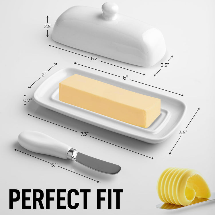 Ceramic Butter Dish with Lid For Countertop & Stainless Steel Knife