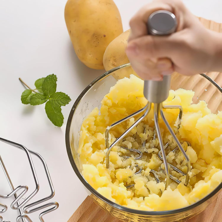 Stainless Steel Potato Masher, Ground Beef Smasher Tool, Multi-Purpose Kitchen Utensil for Vegetables and Fruits