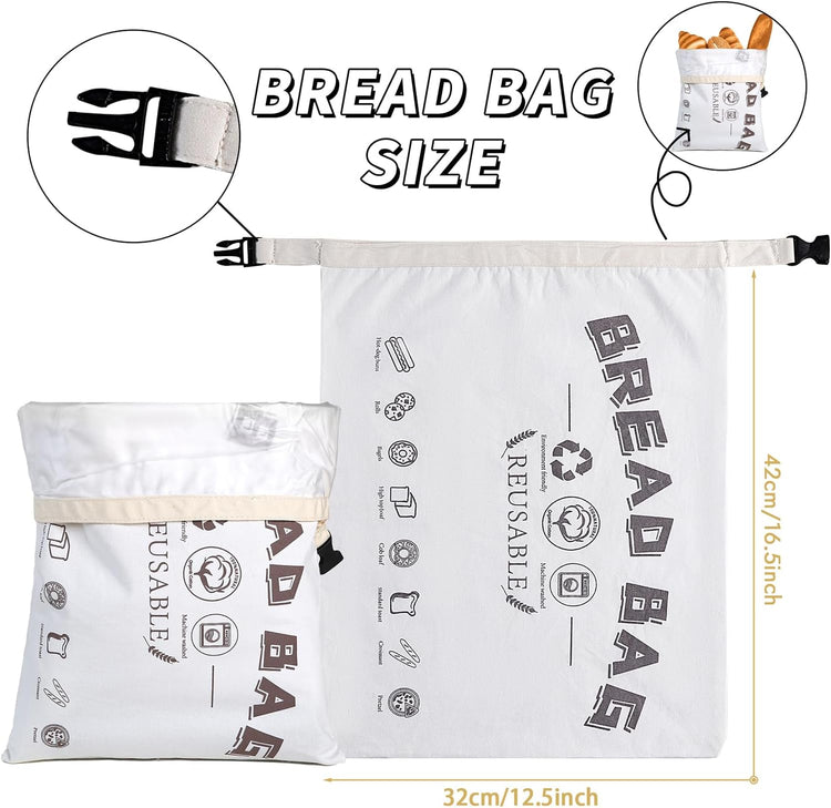 Reusable Bread Bags for Homemade Bread,Cotton Bags with Food Grade TPU Liner Extend Freshness, Large Capacity Cloth Bag for Travel Friendly,Washable,Refrigerable, Gift for Bakers (Set of 2)