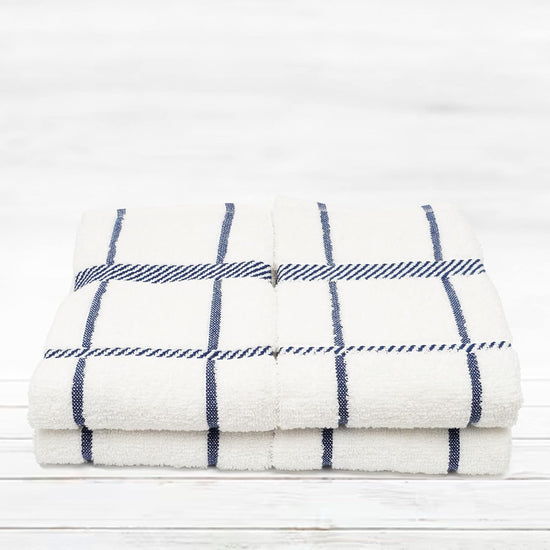 100% Cotton Terry Dish Towels, 4 Pack Checks, 16 x26 Inches, Super Soft and Absorbent Kitchen Towels, Perfect for Kitchen Cleaning and Dish Washing | Navy Blue - Nestoria