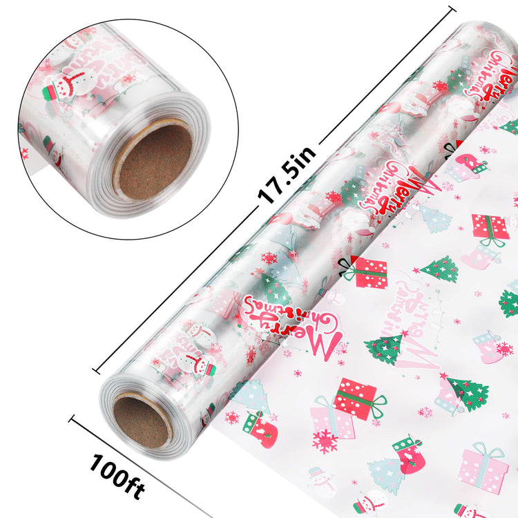 100' Long X 17.5” Wide Christmas Cellophane Wrap Roll (145.83 Sq Ft)