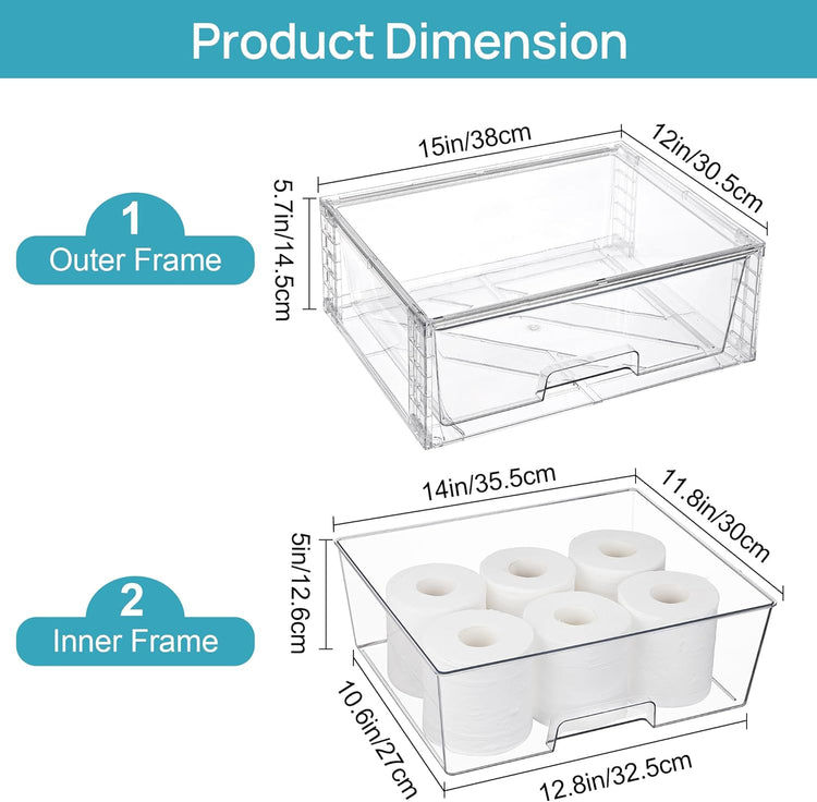 Vtopmart 6 Pack Large Stackable Storage Drawers,Easily Assemble Acrylic Bathroom Closet Undersink Organizers and Storage,Plastic Storage Bins for Kitchen Cabinets,Pantry,Makeup,Medicine Organization