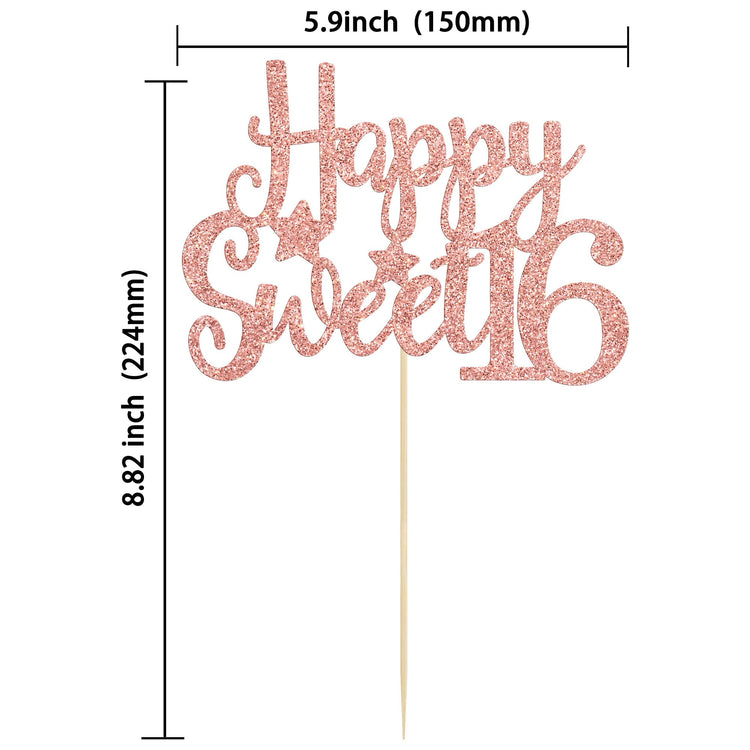 1Pc Happy Sweet 16 Cake Topper Rose Gold Glitter Sweet 16 Birthday Decorations Happy 16th Birthday Decorations for Girls Boys
