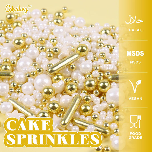 White Deluxe Gold Sprinkles for Cake Decorating 4.23ounce (4.23 Ounce)