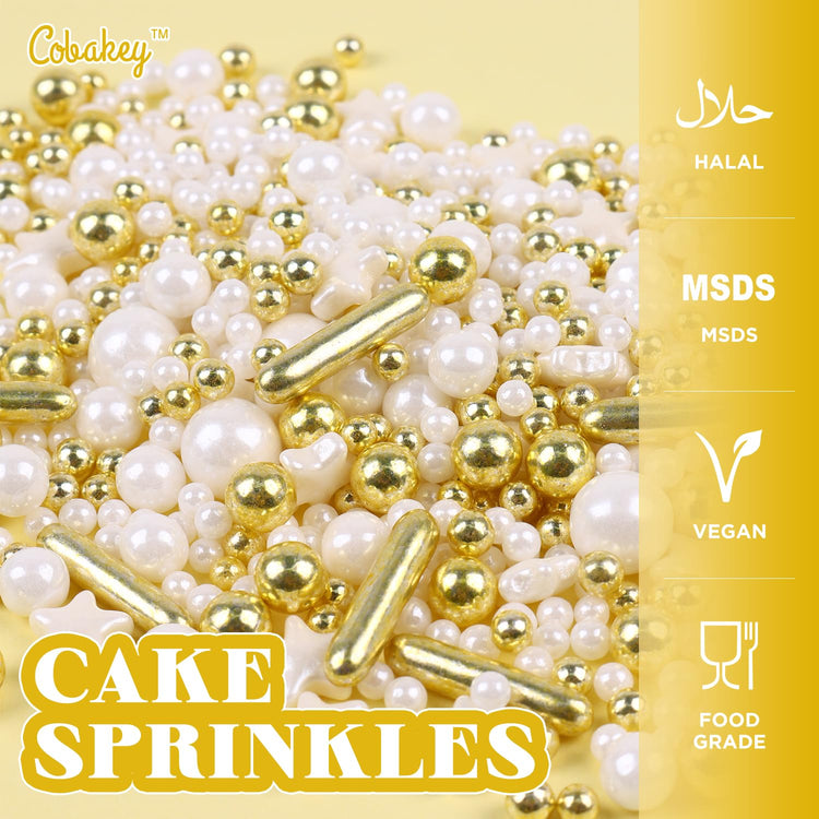 White Deluxe Gold Sprinkles for Cake Decorating 4.23ounce (4.23 Ounce)