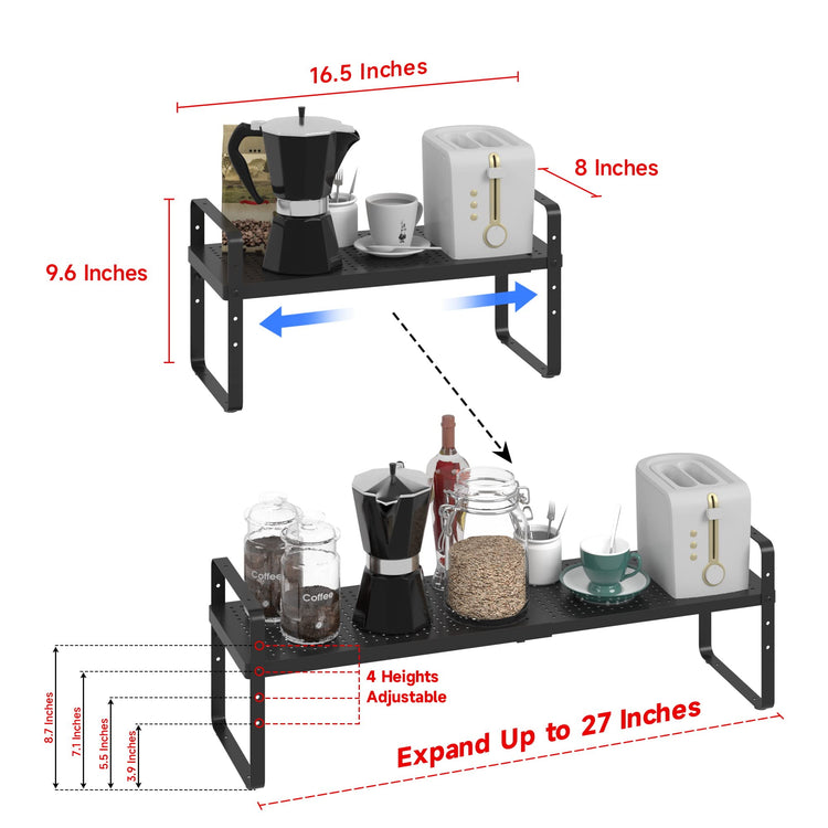 Expandable Cabinet Shelf Organizer Adjustable Metal Spice Rack Stackable Freestanding Counter Storage Shelves for Kitchen Cabinet Under Sink Office Desk