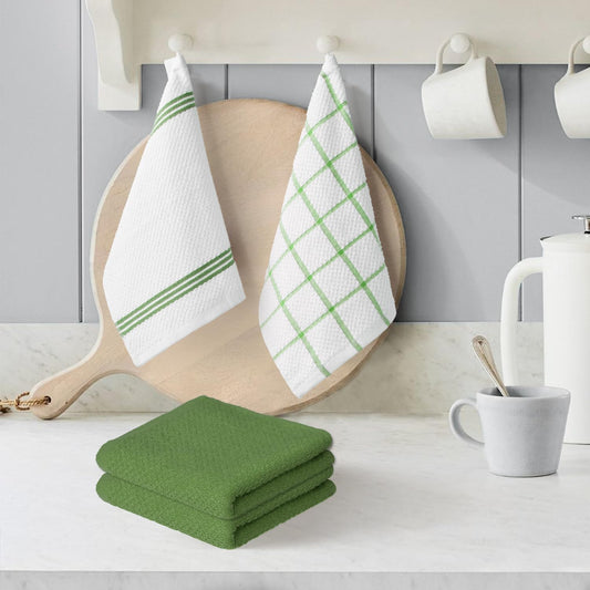 Artoid Mode Ring Spun Cotton Green Dishcloth Kitchen Towels, 12x12 Inch Ultra Soft Absorbent Quick Drying Household Cleaning Kitchen Rags Set of 6 - Nestoria