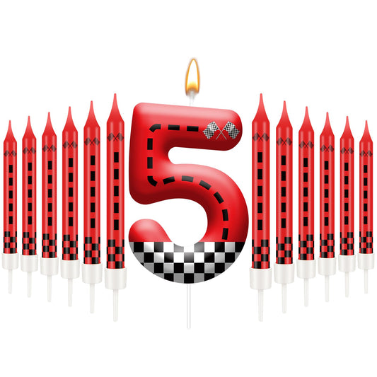 13PCS Racing Car Theme Birthday Candle Set with Checkered Flag Design (13 Count)