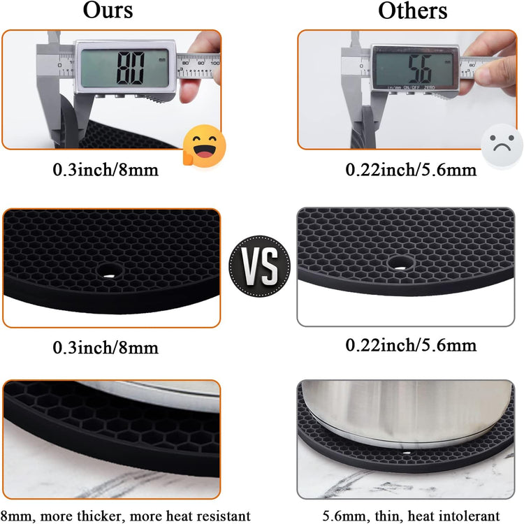 4 Pack Silicone Trivet Mats, 7 Inch & 9 Inch Flexible Heat Resistant Silicone Hot Pads Pot Holders for Kitchen Counter, Round Trivets for Hot Dishes - Potholders Jar Opener(Black)