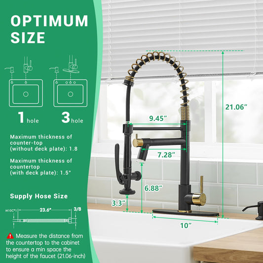 Commercial Kitchen Faucets with Pull Down Sprayer Matte Black&Gold