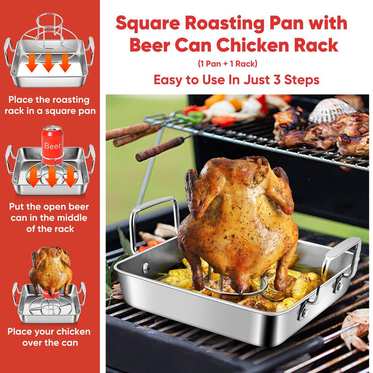 Small Roasting Pan with Beer Can Chicken Holder