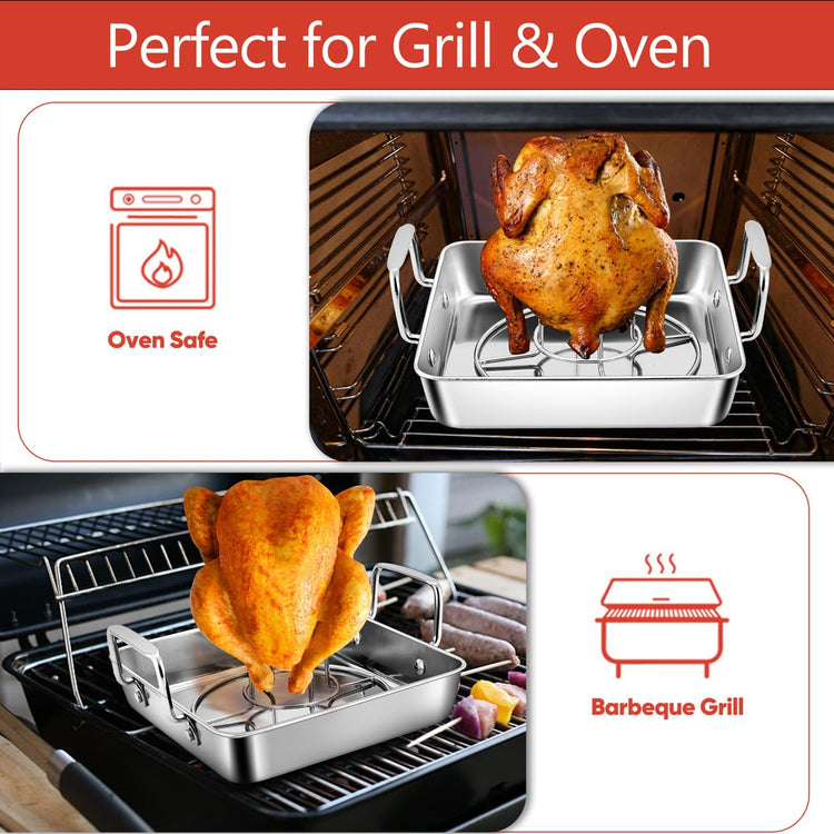 Small Roasting Pan with Beer Can Chicken Holder