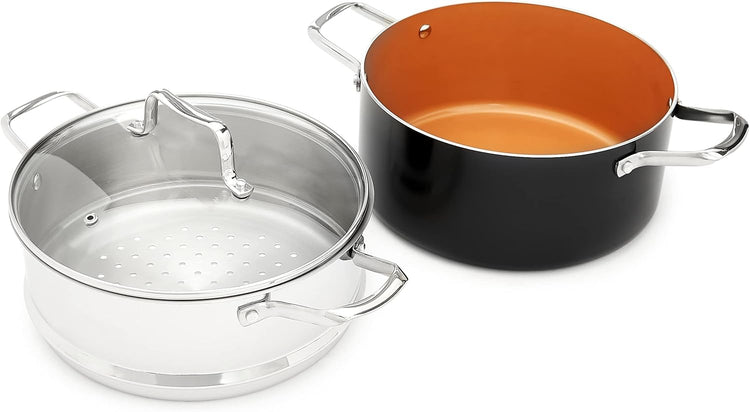 Amazon Basics Ceramic Nonstick Pots and Pans Cookware Set, Dishwasher & Oven Safe, Even Heating, 10-Piece Set, Copper Color