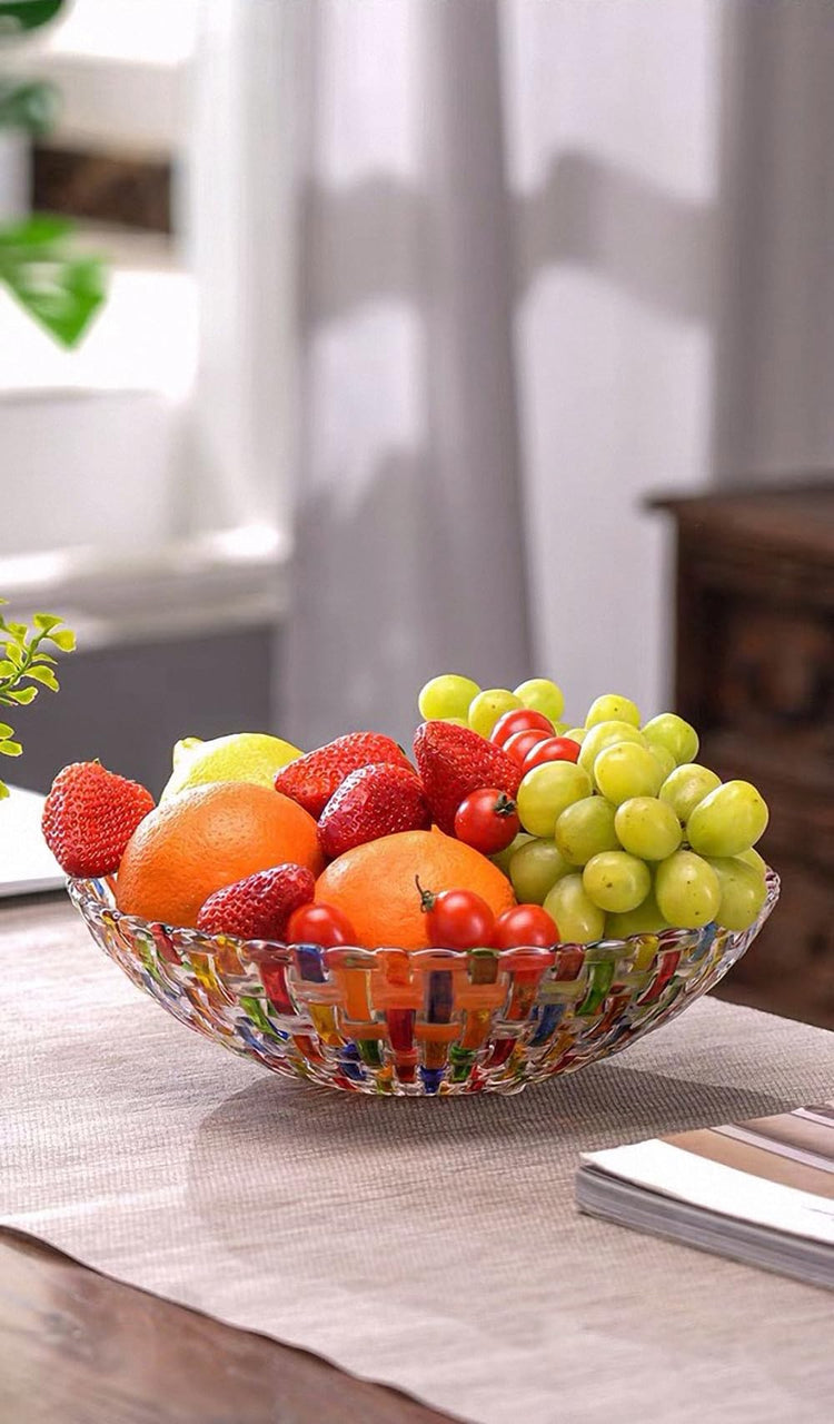 Hand Painted Colorful Woven Glass Crystal Salad & Fruit Bowl Decoration