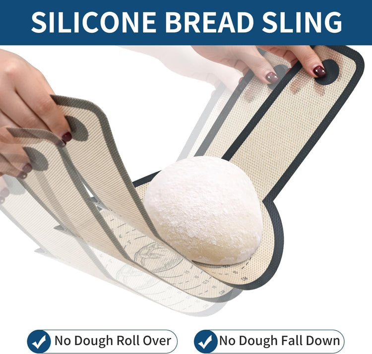 Silicone Bread Sling for Dutch Oven Liners Silicone Baking Mat Reusable Sourdough Bread Baking Supplies with Long Handle Bread Making Tools for Transfer Sourdough (1 Pc Gray Mat)