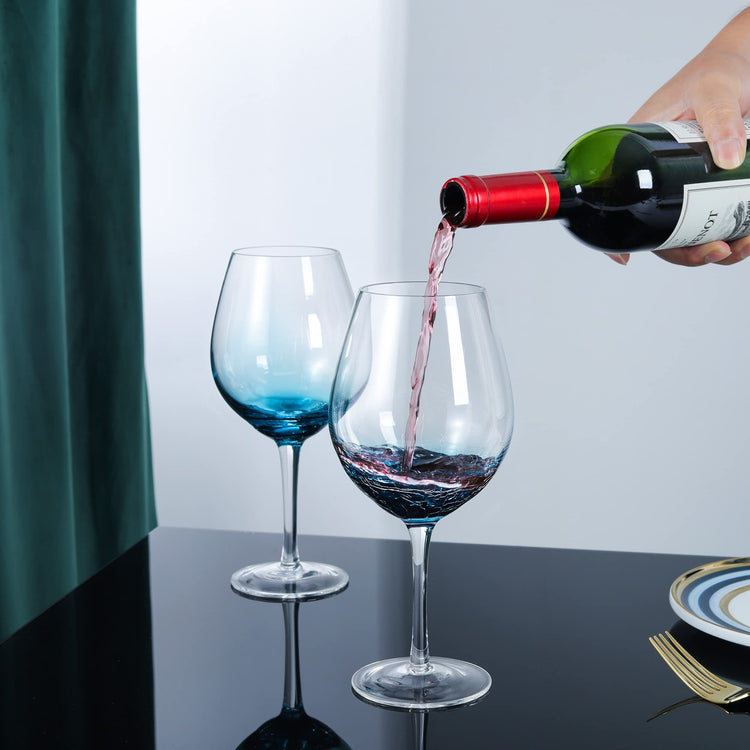 Handmade Blue Crackle Wine Glasses