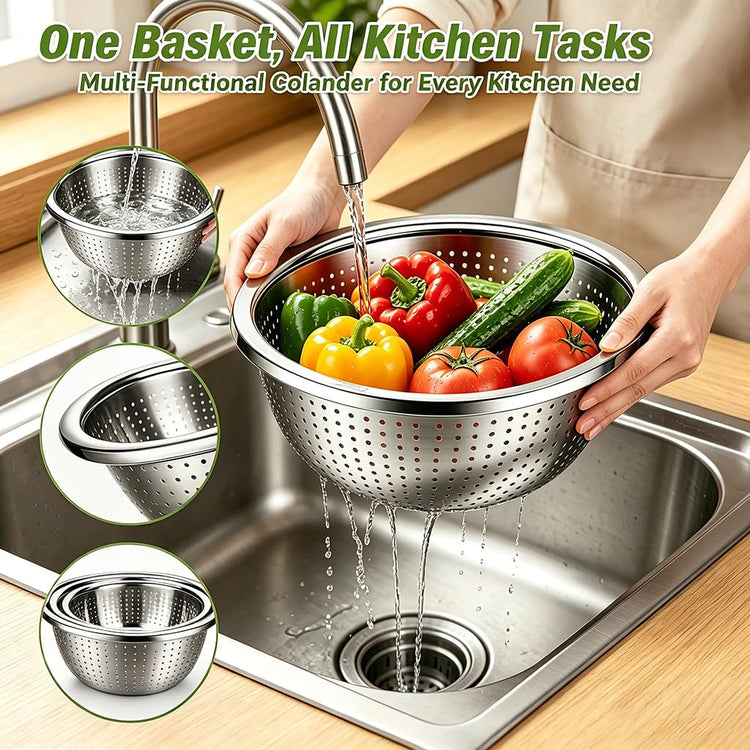 4 Piece Stainless Steel Mixing Bowls and Microporous Colanders Set (4 Count)