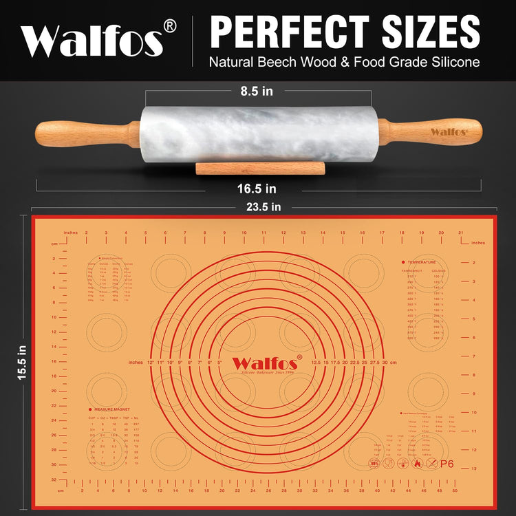 Marble Rolling Pin Set With Non Stick Silicone Pastry Mat