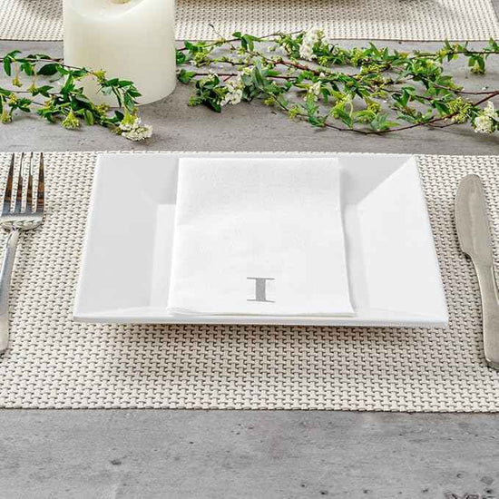 Luxenap 15.8 X 7.9 Inch Linen-Feel Guest Towels, 2000 Lettered Hand Towels - Silver Letter 'I', Sans Serif Font, White Paper Dinner Napkins, airlaid, For Restrooms And Tables - Restaurantware