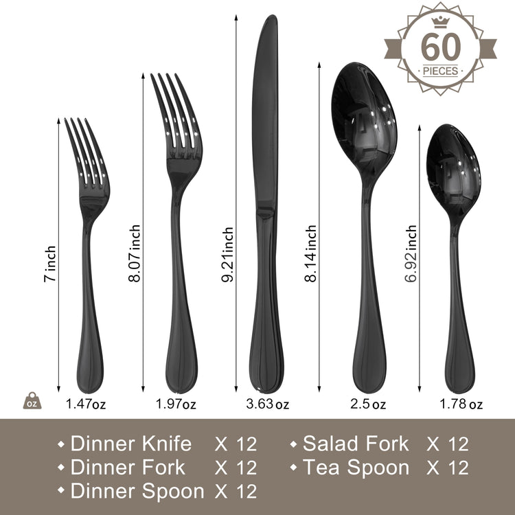 18 10 Stainless Steel Silverware Set for 12 (60 Count)