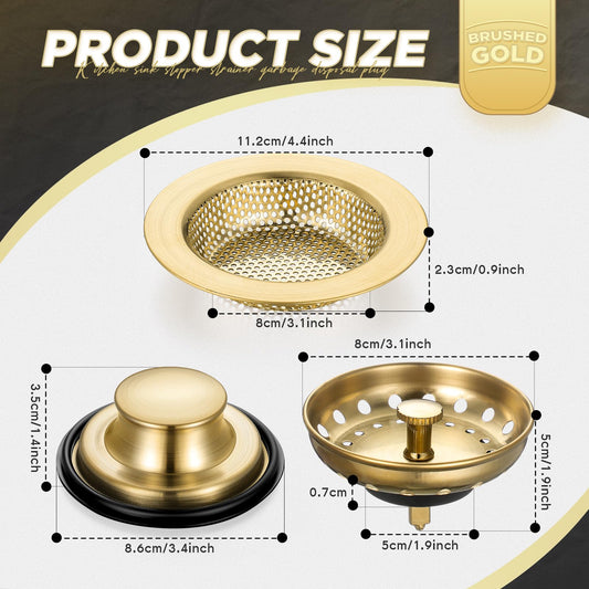 3 Pcs Kitchen Sink Drain Strainer and Stopper Stainless Steel Garbage Disposal Plug with Handle Universal Anti (3 Count)