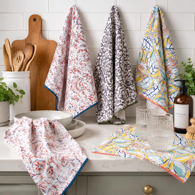 Printed Kitchen Dish Bar and Tea Towels Cotton (6 Count)