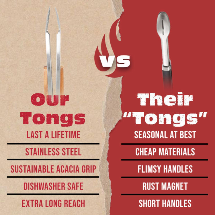 BBQ-AID Pro BBQ Tongs for Grill - 17" Professional Grade Barbecue Tongs for Cooking- Solid & Sturdy - Built with 304 Grade Stainless Steel and Acacia Wood - Heavy Duty Built to Last Kitchen essential.