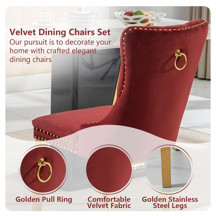 Wine Red Velvet Dining Chairs Set of 4 (4 Count)
