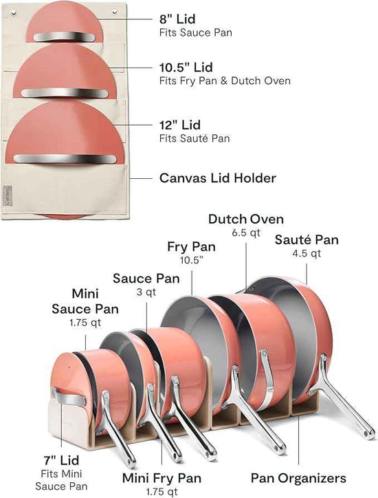 Caraway 24-Piece Nonstick Ceramic Cookware Set - Includes Fry Pans, Sauce, Sauté Pan, Dutch Oven, Petite Cooker, Stir Fry, Rondeau, Stock Pot, Lids & Storage Organizers - Perracotta