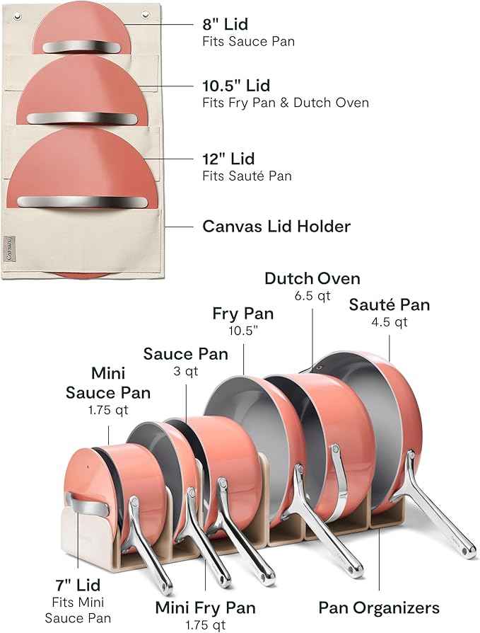 Caraway 24-Piece Nonstick Ceramic Cookware Set - Includes Fry Pans, Sauce, Sauté Pan, Dutch Oven, Petite Cooker, Stir Fry, Rondeau, Stock Pot, Lids & Storage Organizers - Perracotta