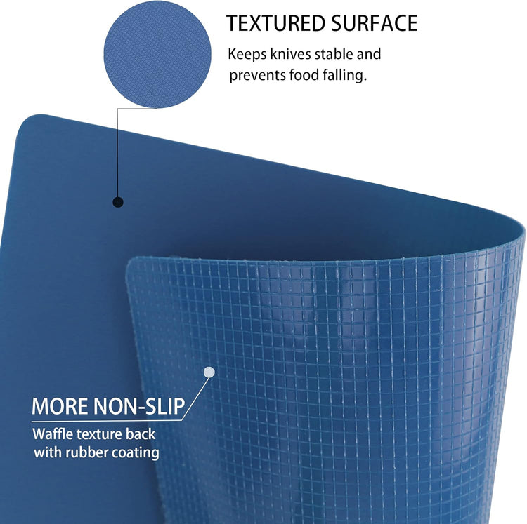 ZVP Flexible Plastic Cutting Board Set of 3 Gradient Color, Colorful Chopping Boards, BPA Free Mats, Non Slip, Dishwasher Safe, 15×12 Inch, Blue Multi-Color