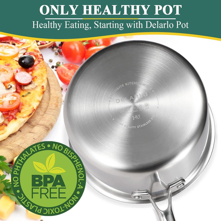 Tri Ply Stainless Steel Saucepan 1QT 2QT 3.5QT Kitchen Pot Set