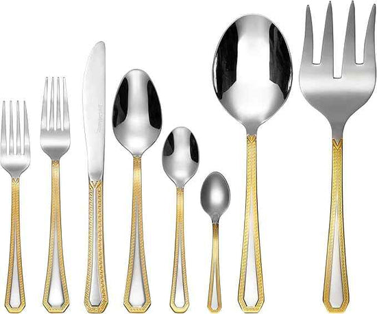 75-Pc Luxury Gold Flatware Set for 12 w/Wooden Storage Case, 24 kt Plated Premium Dining Cutlery Service, 18/10 Surgical Stainless Steel Silverware Hostess Serving Set in a Chest
