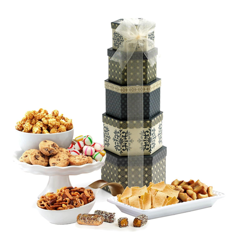 Food Gift Basket Tower of Sweet Savory Snack Assortment