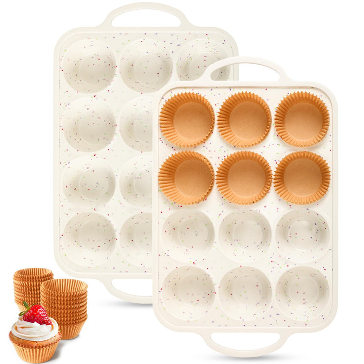 2 Silicone Muffin Pans for Baking with 200 Mini Cupcake Liners (2 Count)