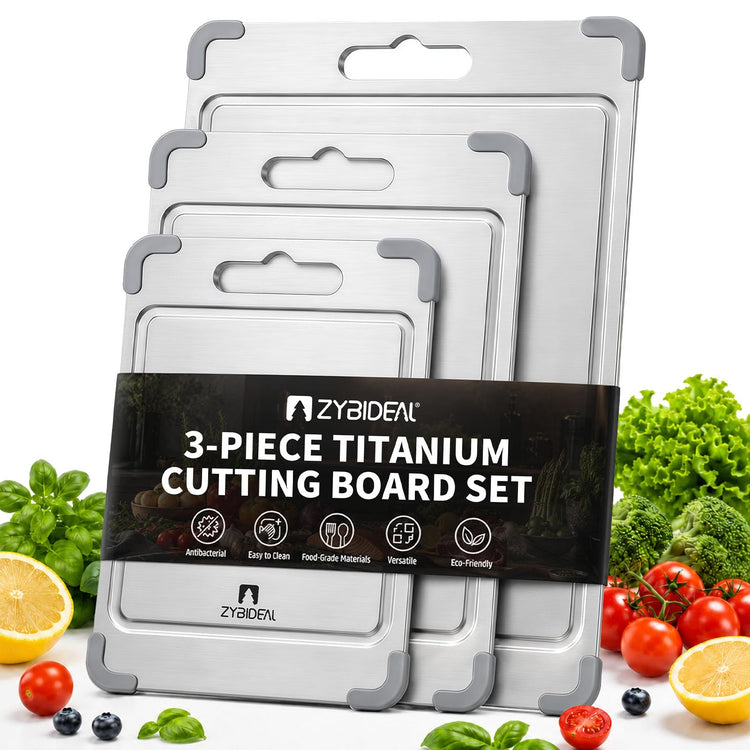 Silicone Corner Titanium Cutting Board Set for Kitchen with Groove (3 Count)