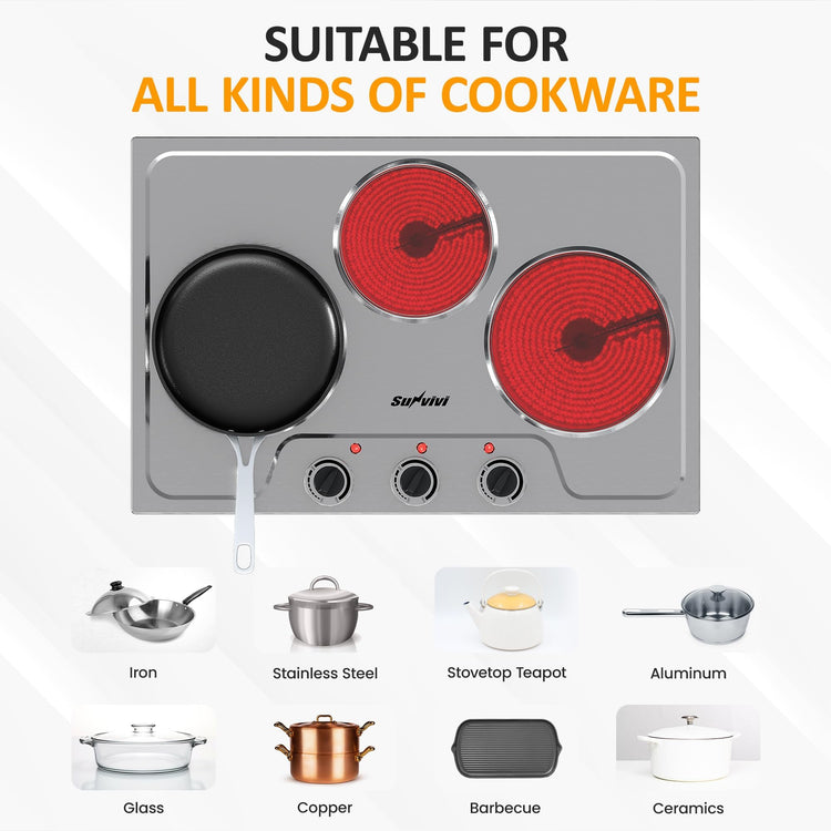 1800W Triple Burner Portable Electric Ceramic Stove