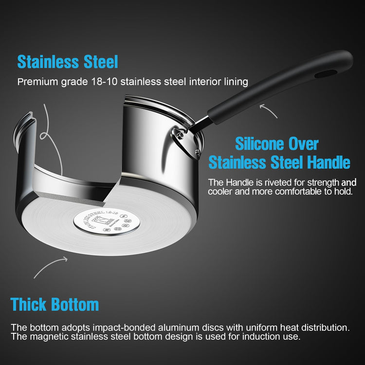 Professional 2 Quart Stainless Steel Saucepan with Lid
