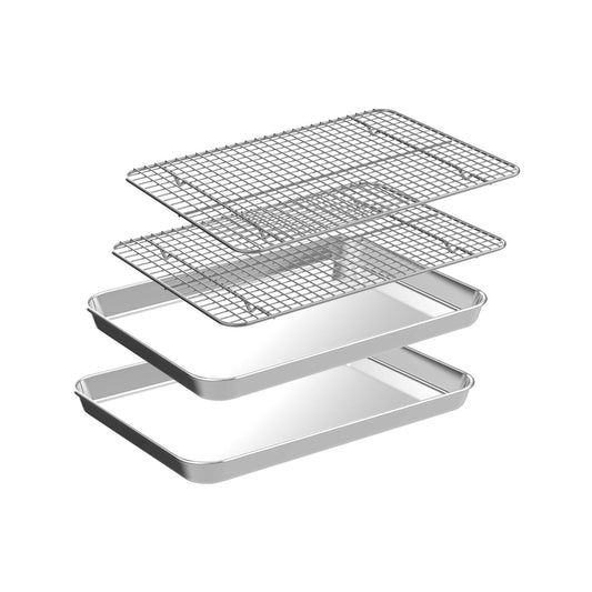 Small Baking Sheet with Rack Set [2 Cookie Sheets + 2 Baking Racks]